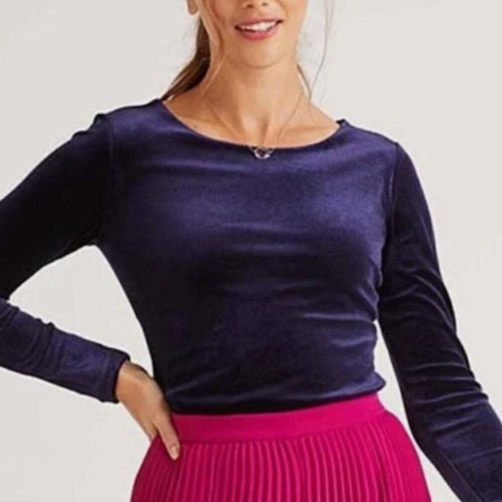 Boden Suki Velvet Blue Long Sleeve Blouse Size 10